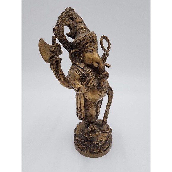 Lord Ganesha Brass 9" Exotic Art Statue Hindu Collectible Religion Symbolism - Picture 7 of 11